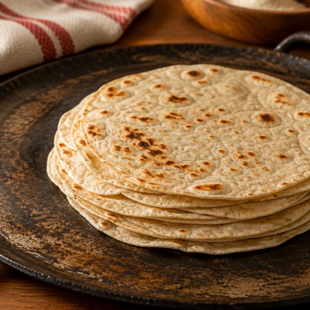 Stack of flour tortillas on a comal